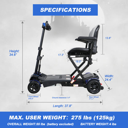 Mobility Scooter 4-Wheel Folding Blue 275 LB ABS Aluminum 37.8x24.4 In