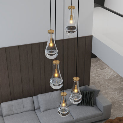 Chandelier 5-Light Cluster Pendant Brass High Ceiling Adjustable E12
