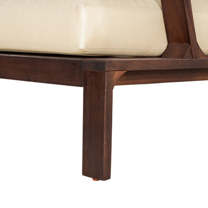 Outdoor Accent Chair Acacia Wood Dark Brown Beige Cushion 27.6in