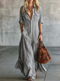 Full Size Button Front Roll-Up Sleeve Maxi Dress Plus Size