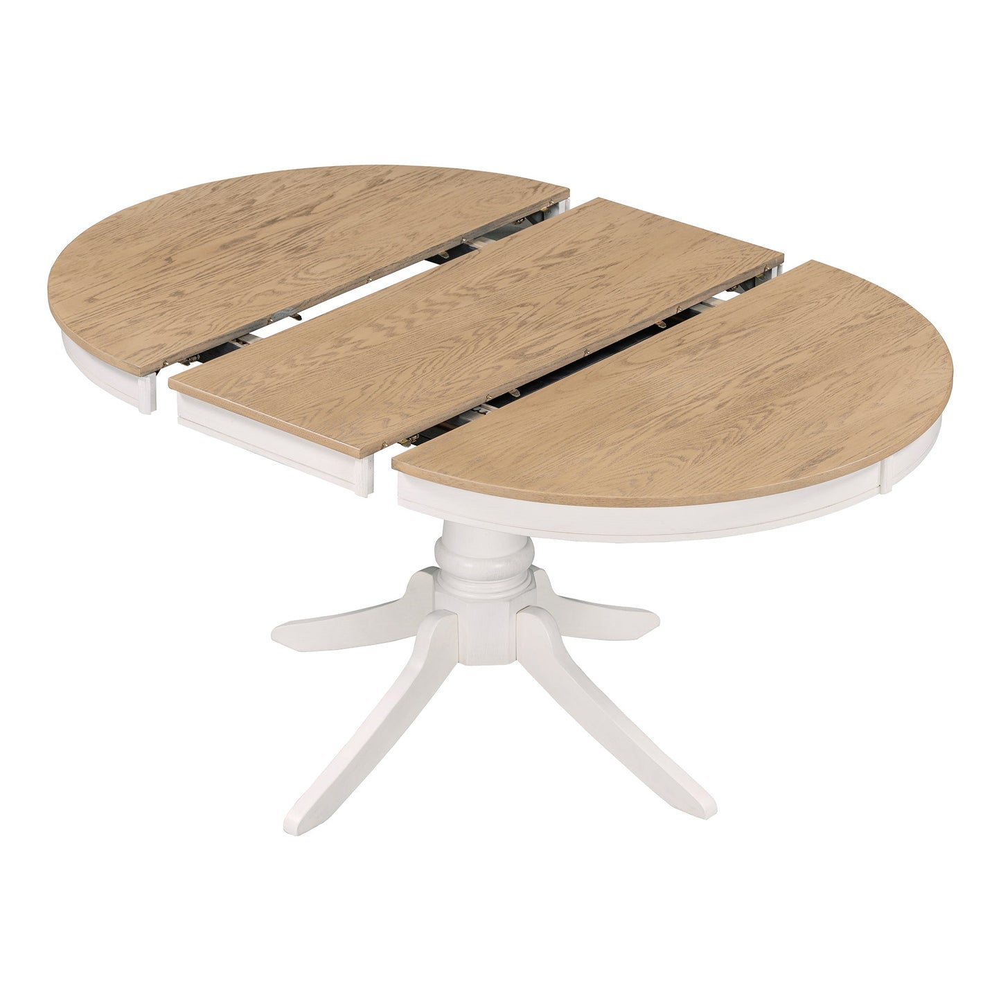 5-Piece Retro Functional Dining Table Set Wood Round Extendable Dining Table