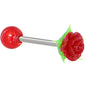 Red And White Silicone Rose Flower Barbell Tongue Ring