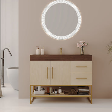 36' Modern Free-Standing Bathroom Vanity with Seamless Ceramic Sink & Sintere...