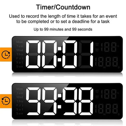 Wall Clock Digital Large LED Wall Mounted Remote Remote Control Date Week Temperature Clock Dual Alarms Gym Big Wall Clock