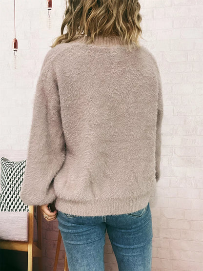 Fuzzy Button-Up Long Sleeve Cardigan