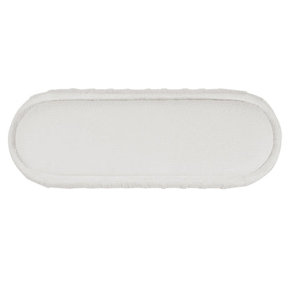 Upholstered Oval Ottoman White Boucle Fabric Rubberwood Legs