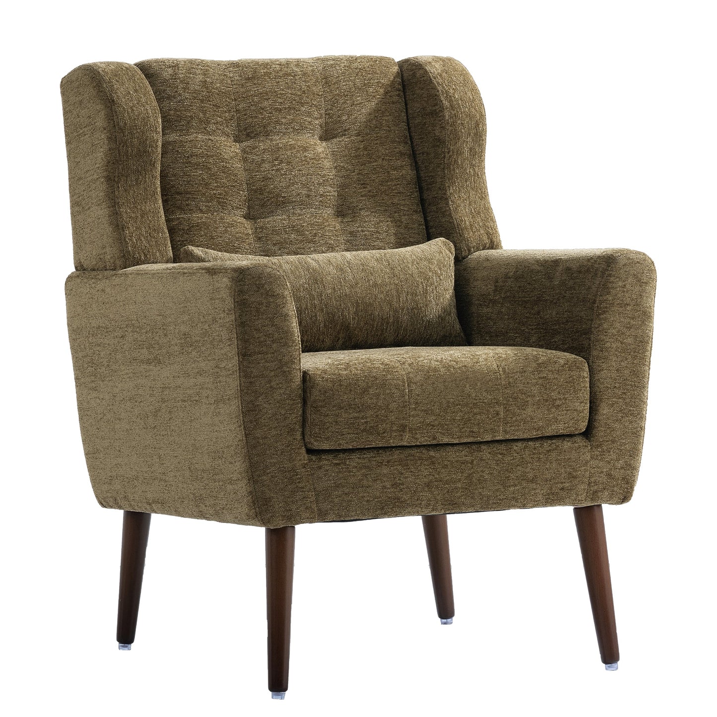 Accent Chair Chenille Olive Green Rubberwood Legs 28x29x38 In 275 LB