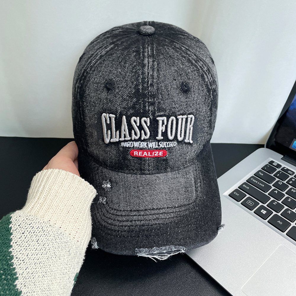 Monochrome Three-dimensional Letter Embroidered Frayed Beveled-edge Washed-out Vintage Style Casual Baseball Cap Suitable For Outdoor Entertainment