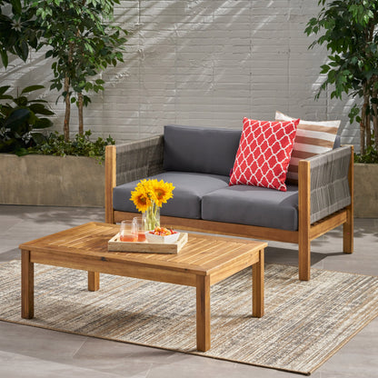 Outdoor Patio Set Acacia Wood Rope Teak Cushions 4 Seater
