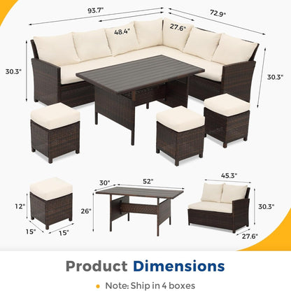 Outdoor Sectional Set PE Rattan 7 Piece Seats 8