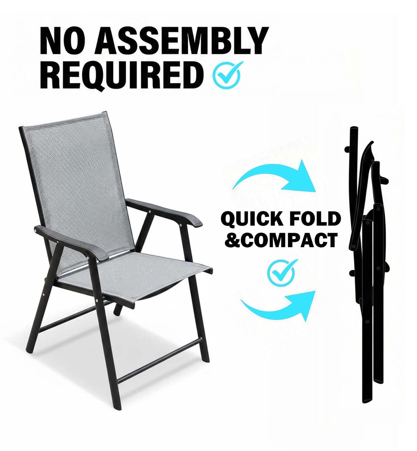 5 Piece Outdoor Dining Set Black Metal Square Table 4 Folding Chairs