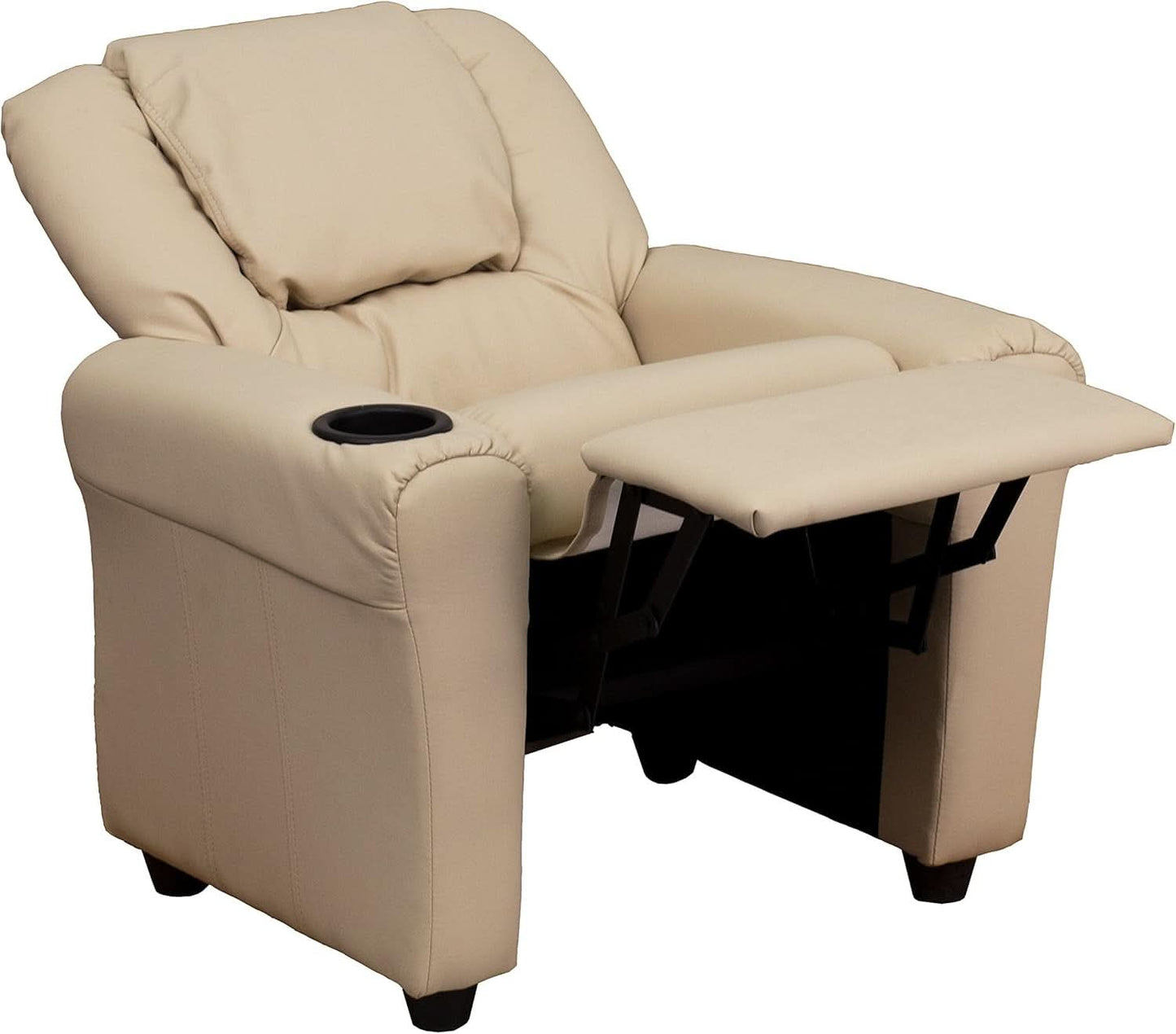 Beige Kids Recliner With Cup Holder For Cozy Seating
