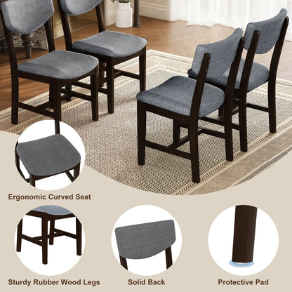 Rustic 5-Piece Dining Set - 1 Solid Wood Table + 4 Upholstered Chairs,