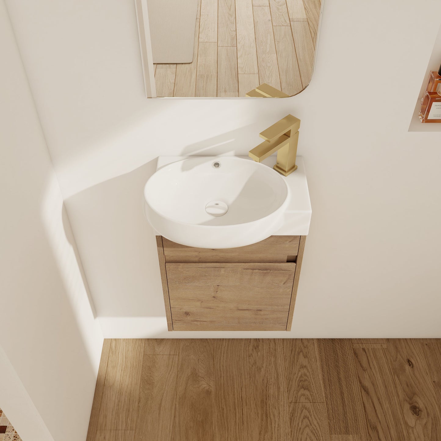 Soft Close Doors Bathroom Vanity With Sink, 16 Inch For Small Bathroom