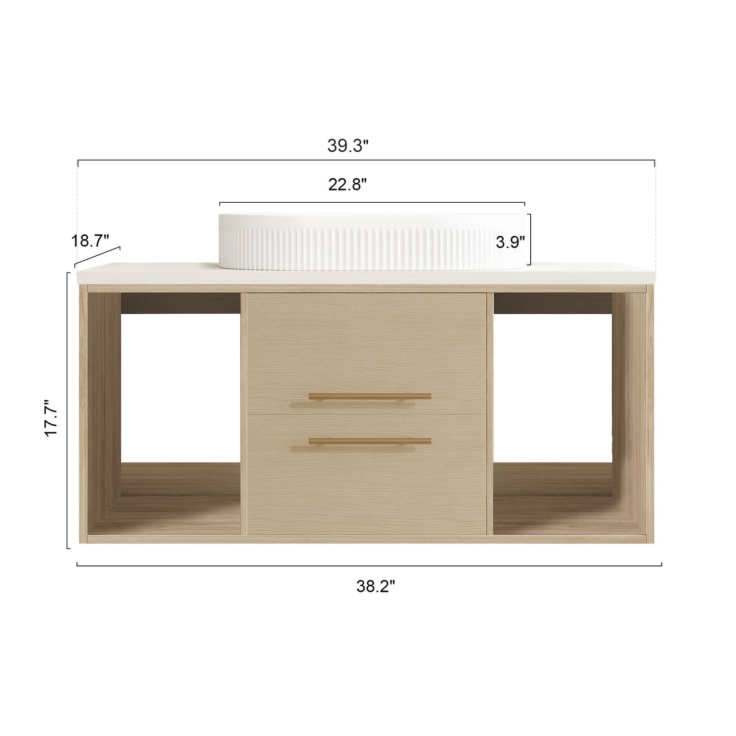 Modern 39.3 Wall-Mounted Bathroom Vanity with Oval Ceramic Sink Floating Vani...