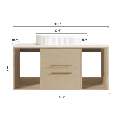 Modern 39.3 Wall-Mounted Bathroom Vanity with Oval Ceramic Sink Floating Vani...