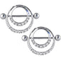14G 7/8 Clear Gem Romantic Hoop Barbell Nipple Shield Set