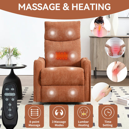 Recliner Chair Swivel Rocker Polyester Orange 360 Degree Heat Massage 155