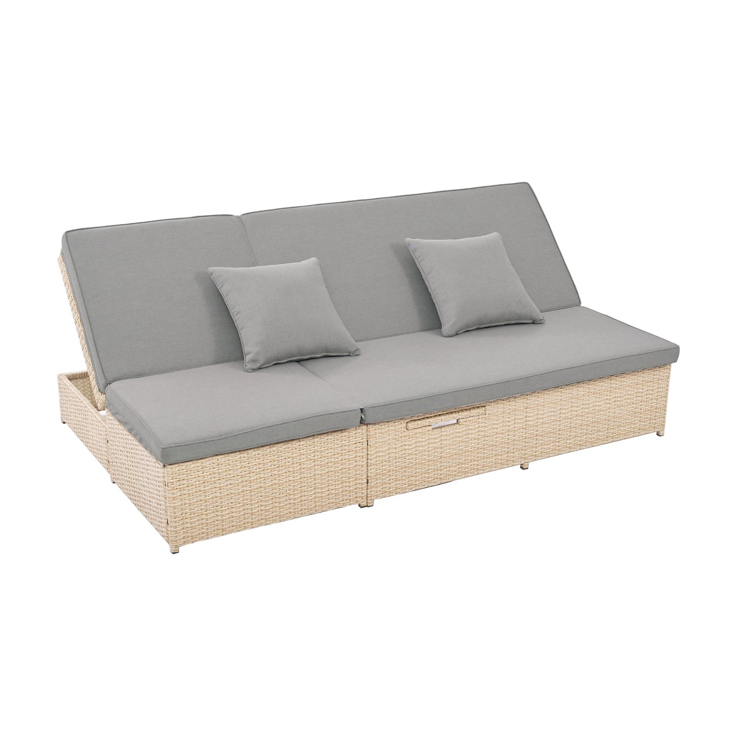 Outdoor Double Sunbed, Wicker Rattan Patio Reclining Chairs with Adjustable