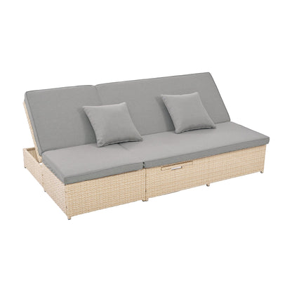 Outdoor Double Sunbed, Wicker Rattan Patio Reclining Chairs with Adjustable