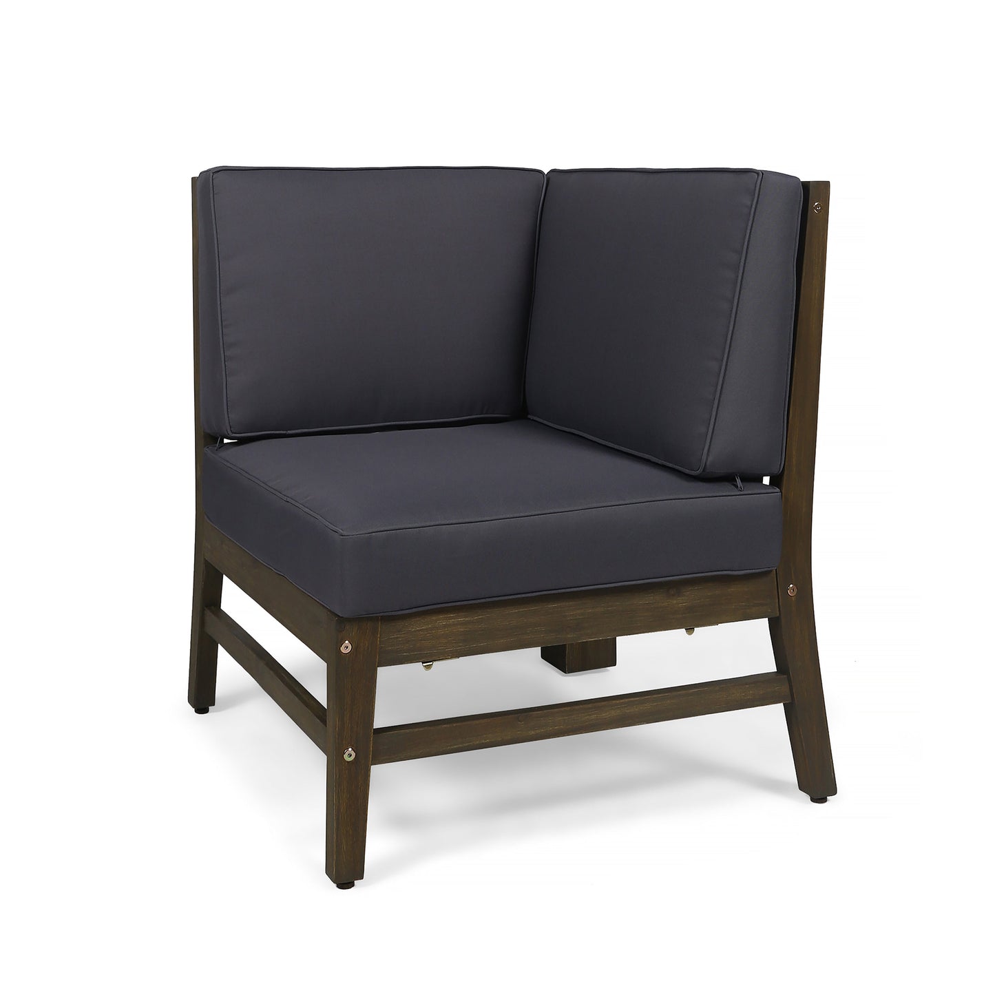 Outdoor Sectional Set Acacia Wood Dark Gray Cushion 6 Piece Seats 5