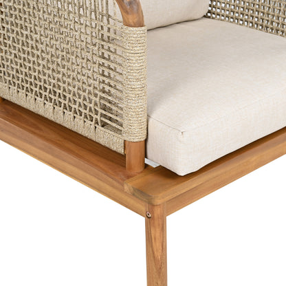 Outdoor Sofa Set Acacia Wood Rope 4 Piece Teak Beige