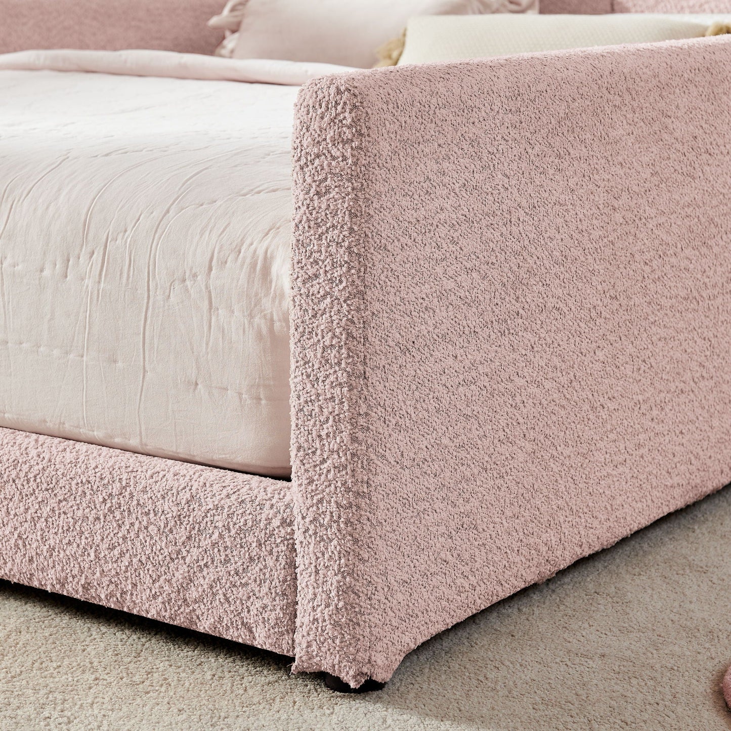 Cute Rabbit Ear Upholstered Platform Bed Frame With Safety Rail