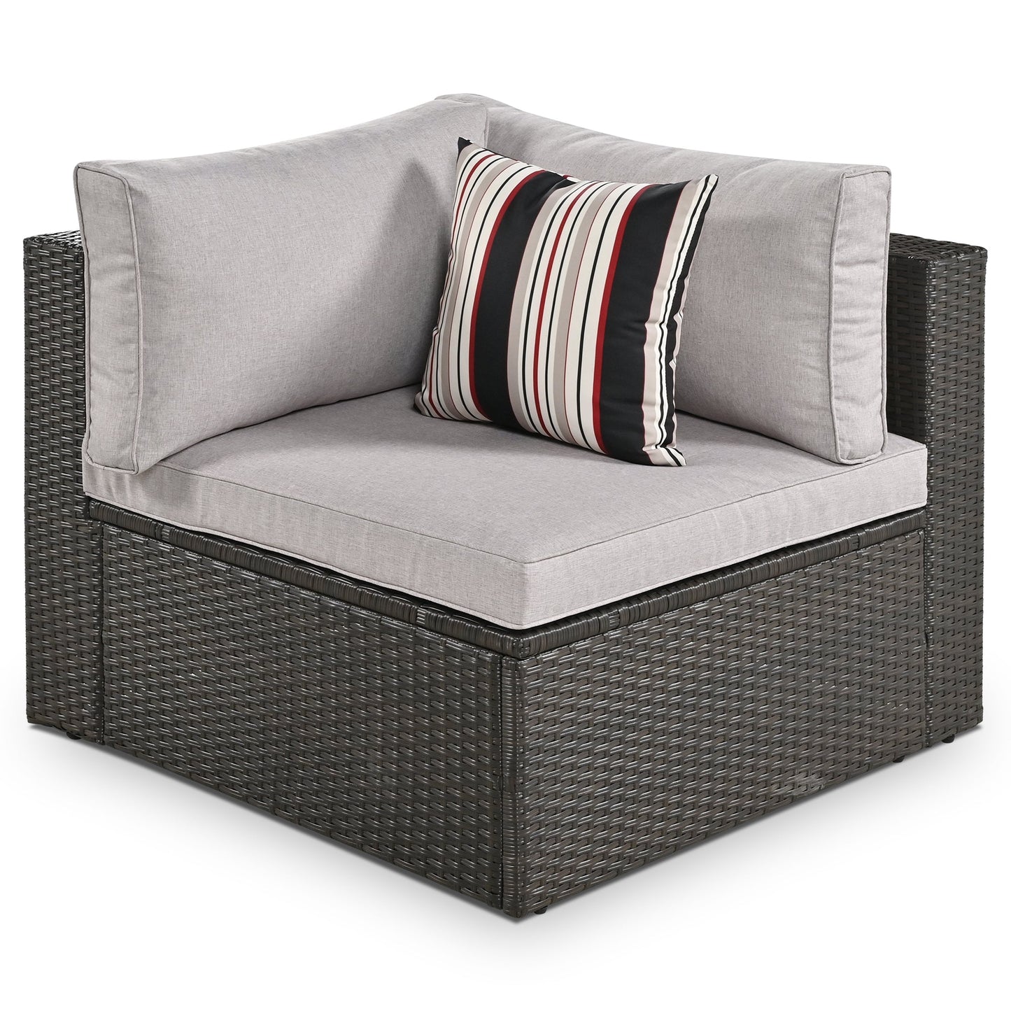 Outdoor Wicker Sofa Set Brown 7 Piece Colorful Pillows Seats 6