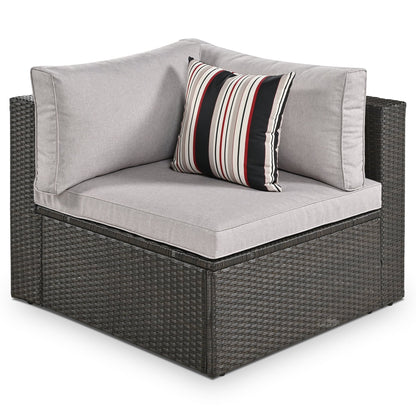 Outdoor Wicker Sofa Set Brown 7 Piece Colorful Pillows Seats 6
