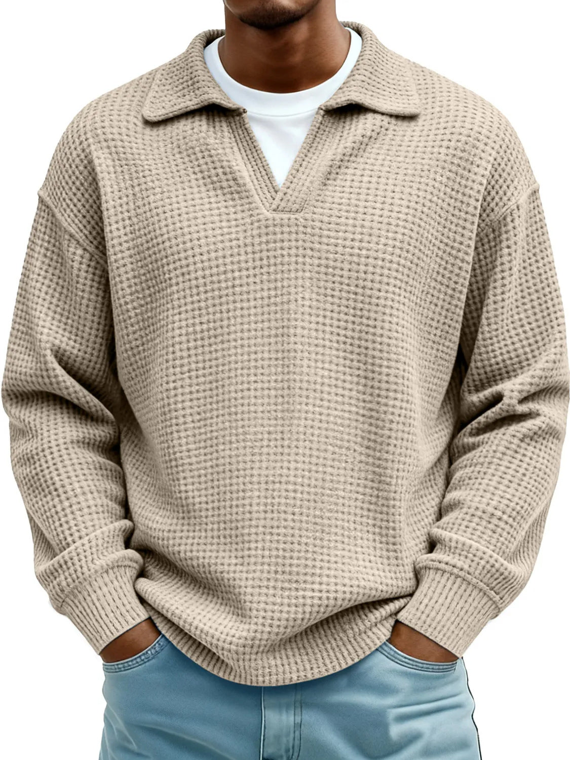 Waffle-Paneled Polo Shirt Mens Lapel Knitwear