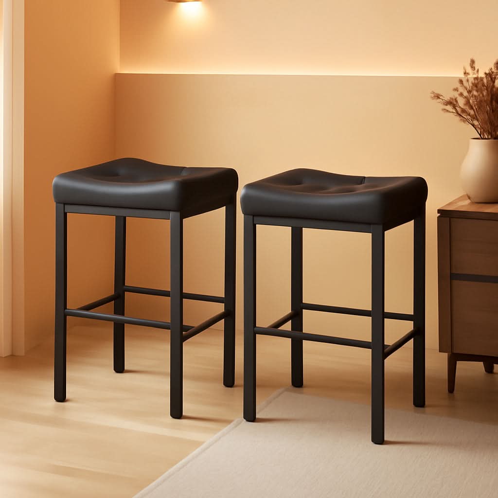 Bar Stools 25 Inch Counter Height With PU Upholstery Black