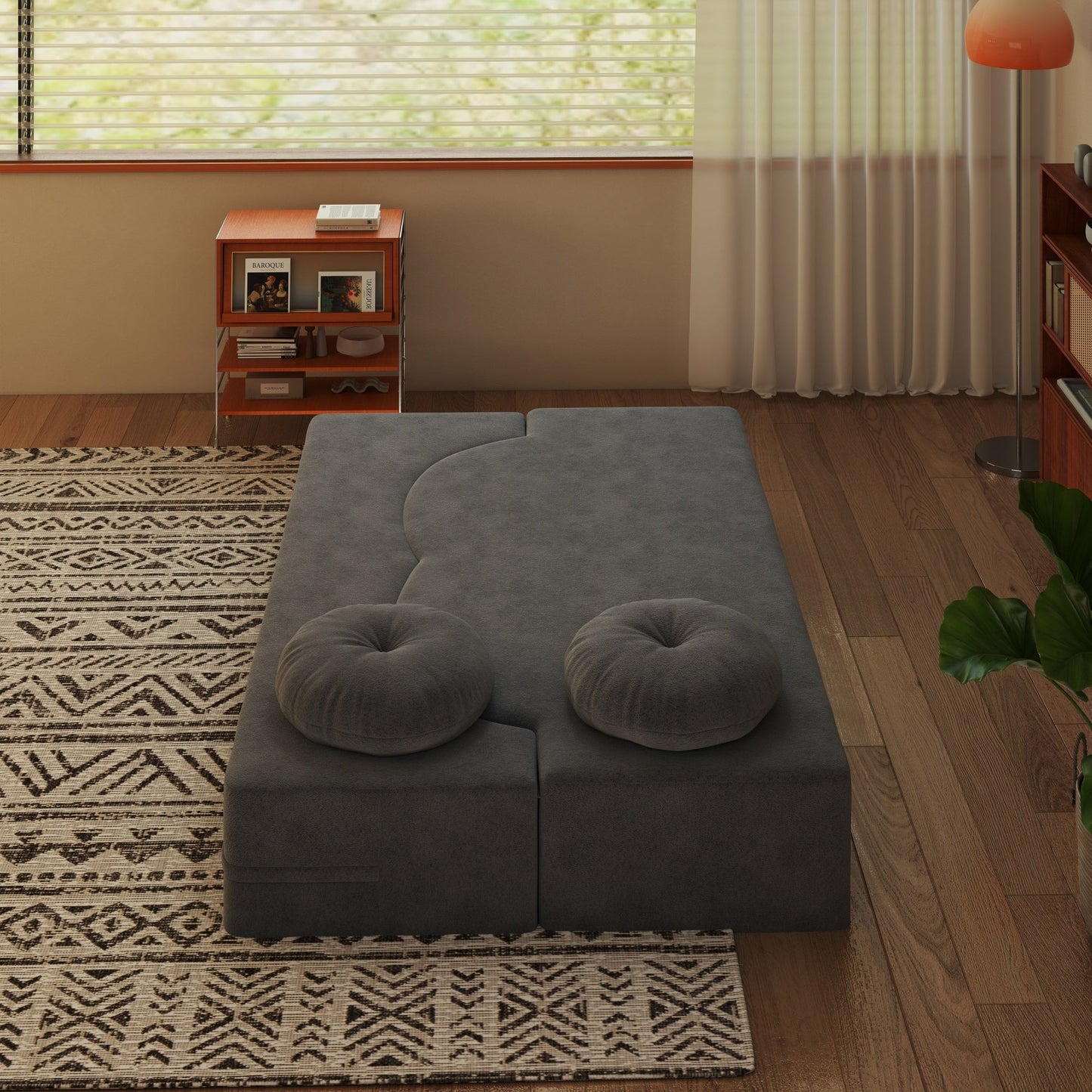 Floor Sofa Bed Corduroy Gray Convertible Sleeper Full Size 75.6 In