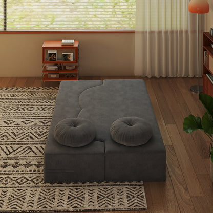 Floor Sofa Bed Corduroy Gray Convertible Sleeper Full Size 75.6 In