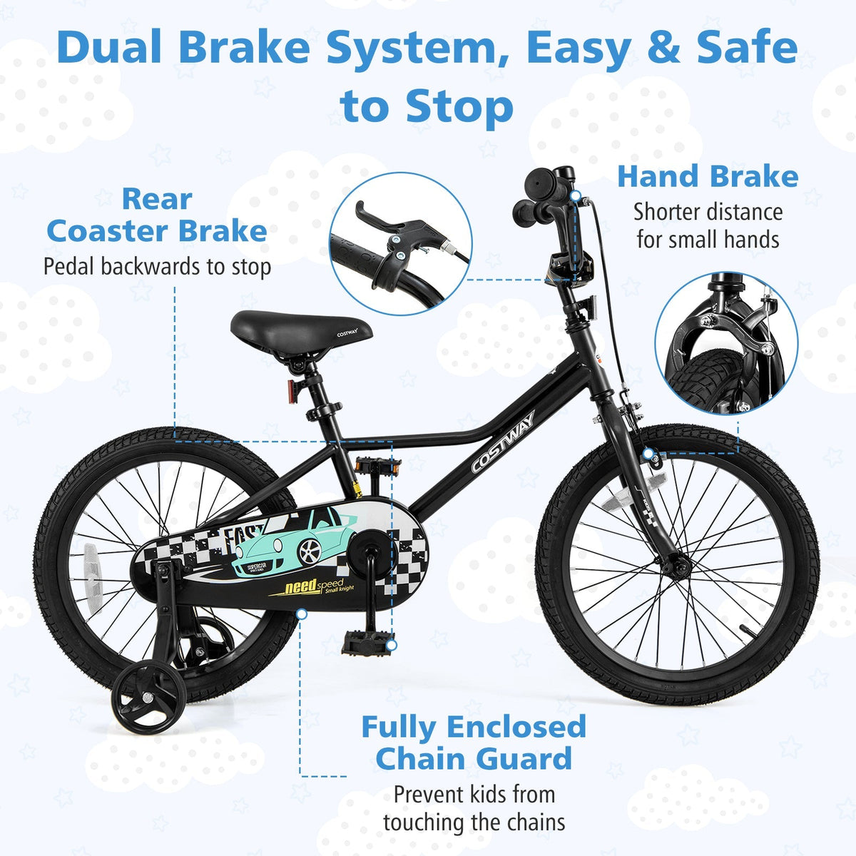 18 Inch Kids Bike Adjustable for 4-8 Years Old with Low-Step Frame