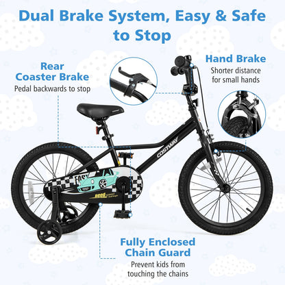 18 Inch Kids Bike Adjustable for 4-8 Years Old with Low-Step Frame