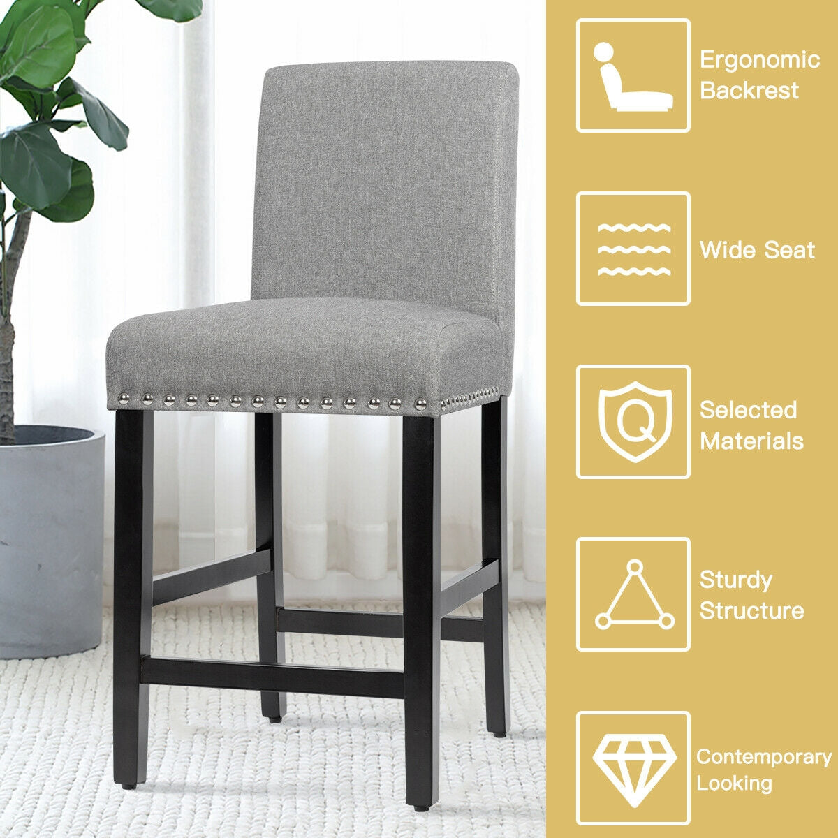 25 Inch Kitchen Chairs w/ Rubber Wood Legs