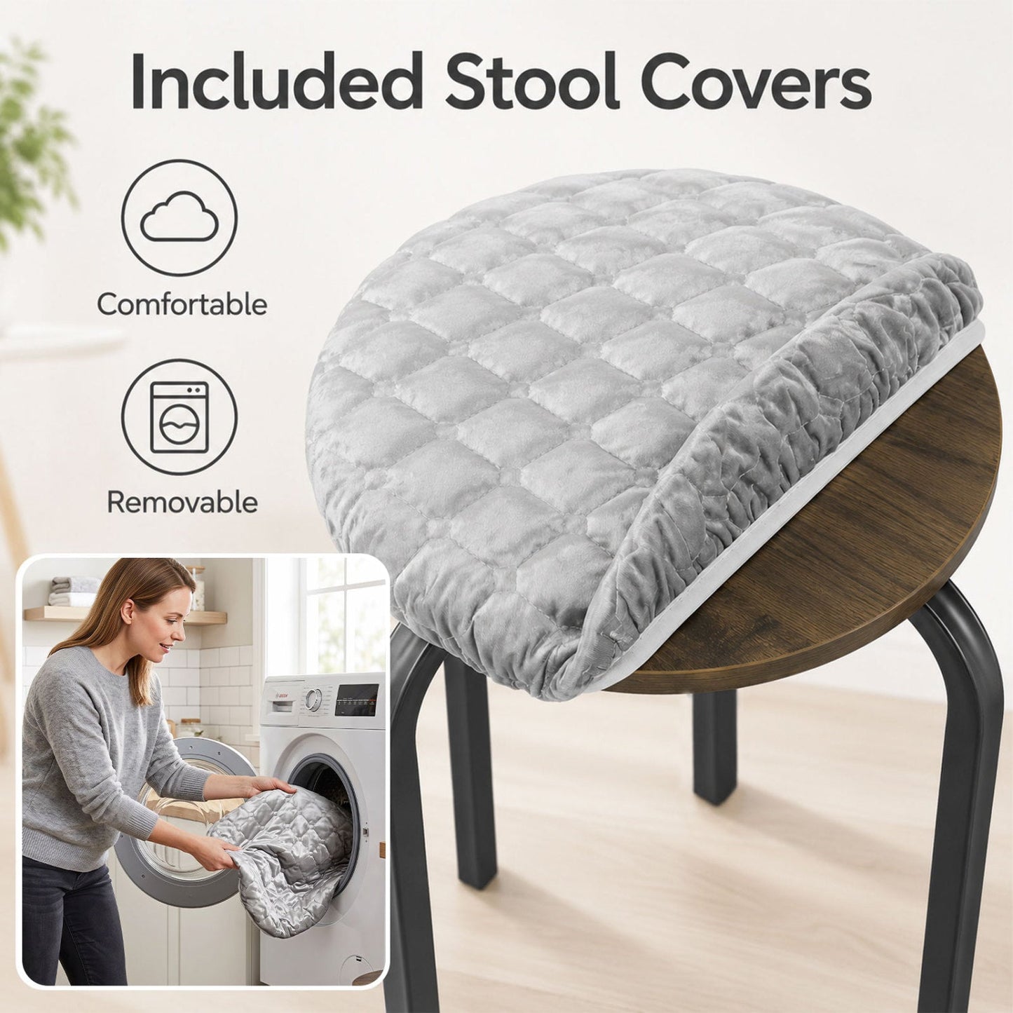 18-Inch Stackable Bar Stools with Washable Covers, Set of 6