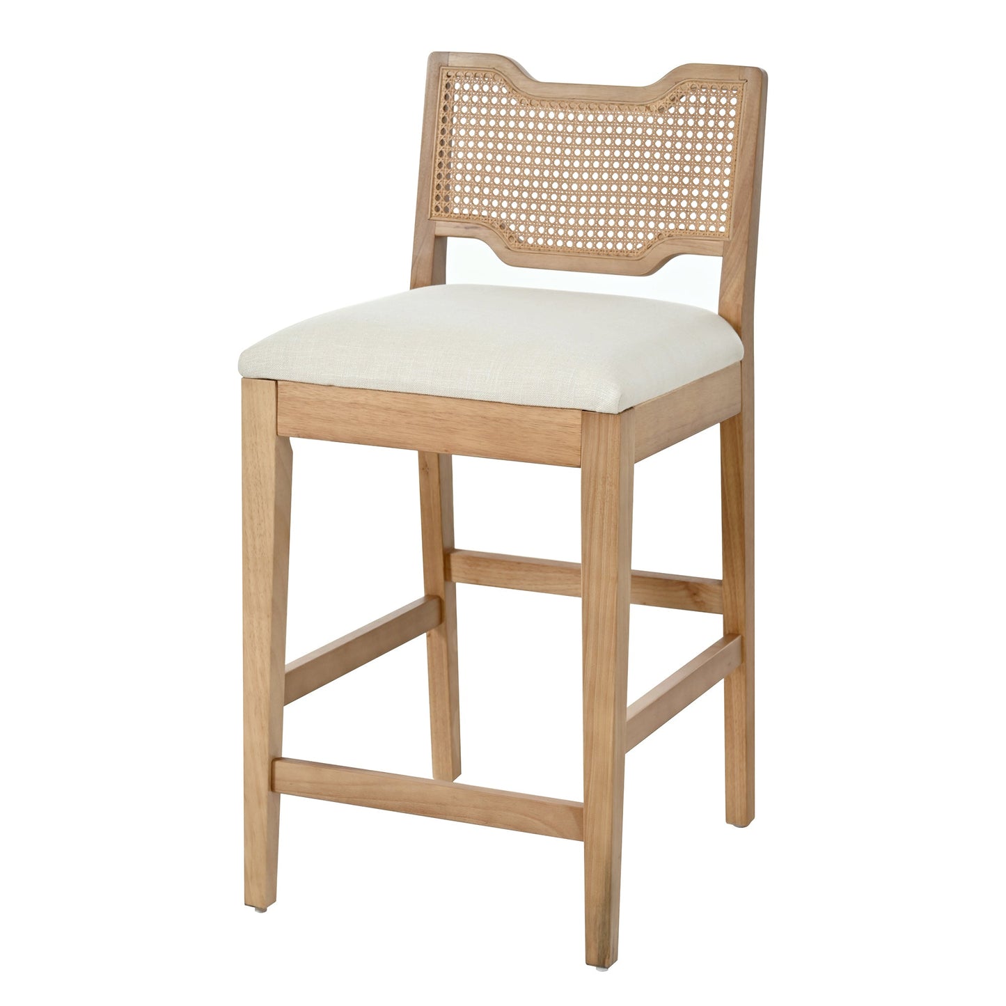 28 in Farmhouse Barstools Set of 2, Upholstered Iron Counter Stools with Rattan Backrest