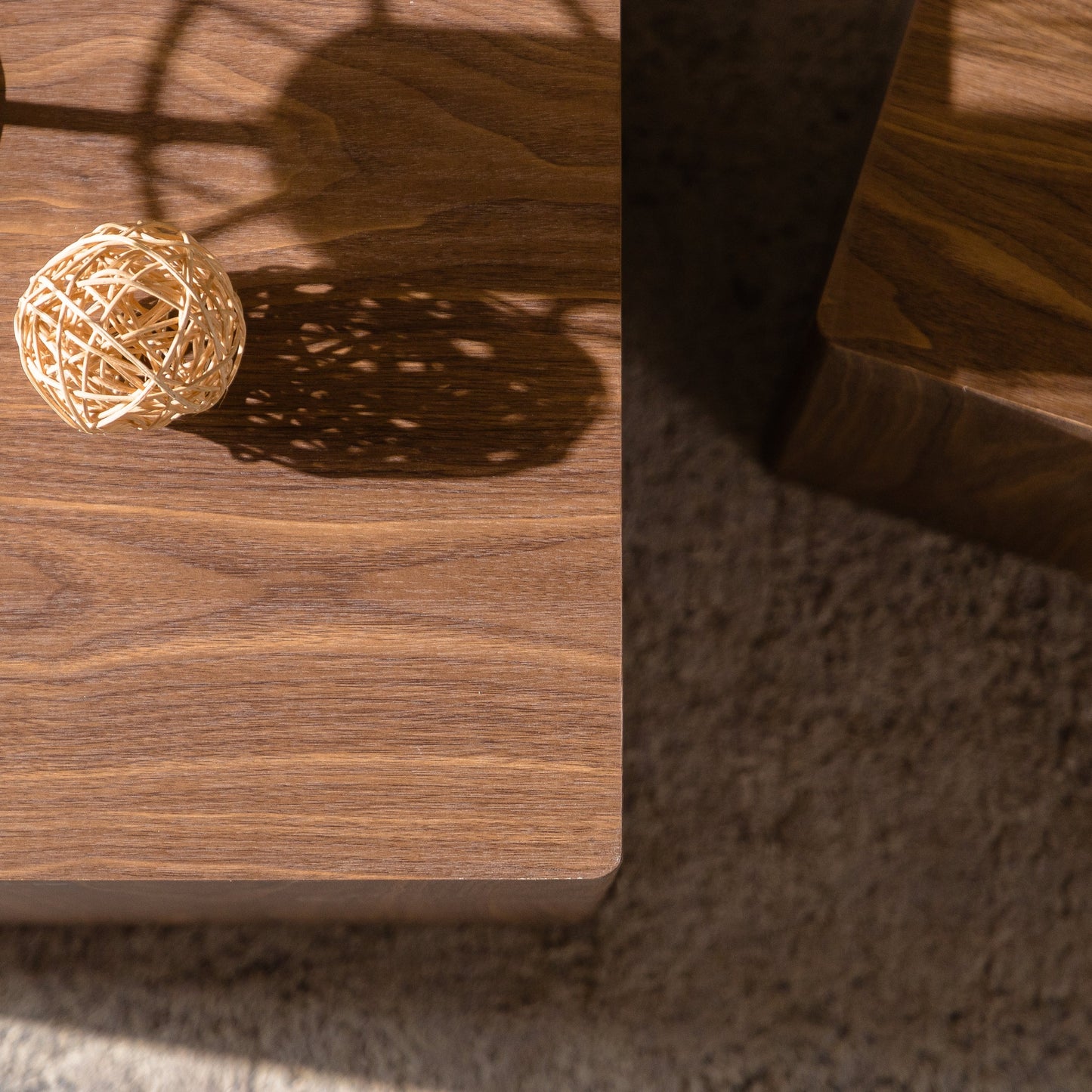 Set of 2 Walnut Cube Nesting Coffee Tables, MDF Wood Grain, Fully Assembled