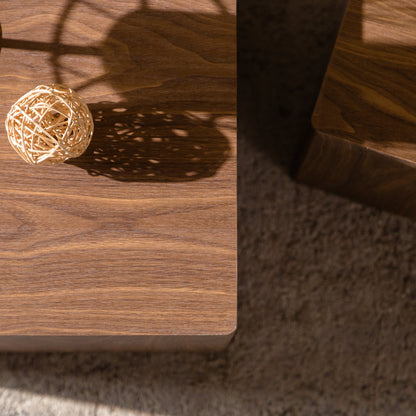 Set of 2 Walnut Cube Nesting Coffee Tables, MDF Wood Grain, Fully Assembled