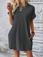 Round Neck Short Sleeve Mini Tee Dress with Pockets