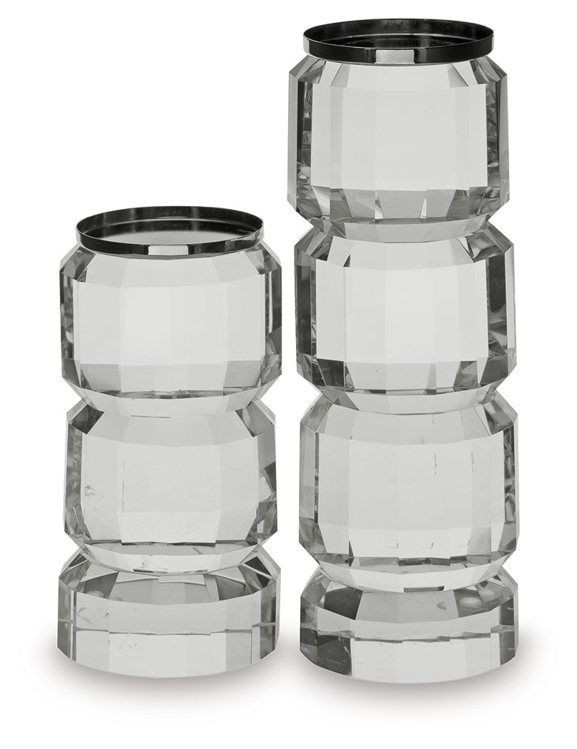 Brentley - Candle Holder Set (Set of 2) - Clear / Silver Finish