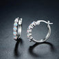 18K White Gold Plated Created Round Opal Hoop Earrings