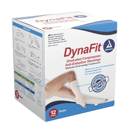 Dynarex DynaFit Compression Stockings - Knee, Medium, 12pairs/bx, 5bxs/case (60 Pairs)
