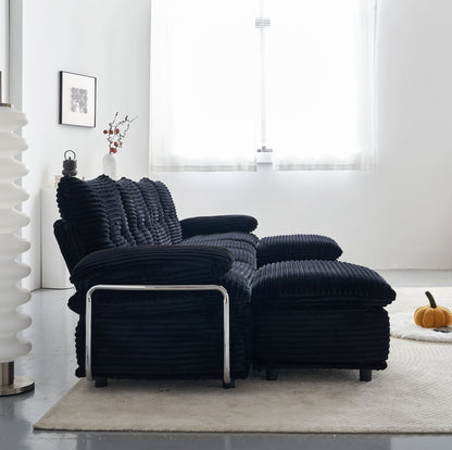Sectional Sofa U-Shape Modular Corduroy Black 6-Seat with 2 Ottomans 140.94 In