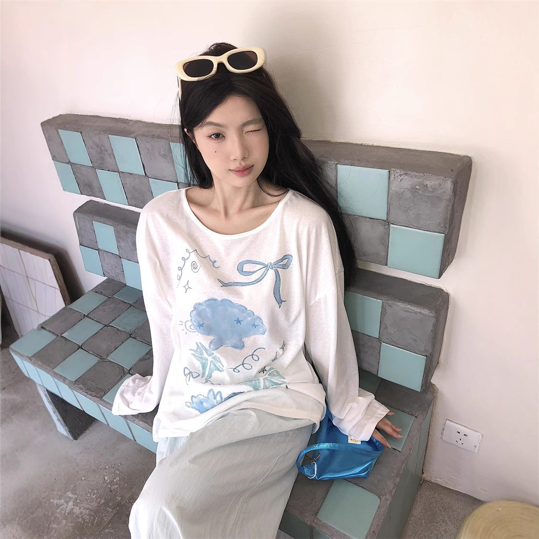 Laid-back Shell And Starfish Print Sun-Protective Cover-Up Top