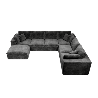 Sectional Sofa L-Shape Corner Corduroy Gray 7 Seat Chaise No Assembly