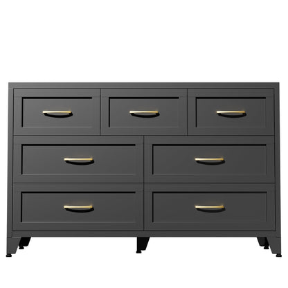 Dresser Low-Profile 7-Drawer Black Steel Smooth Glide 47.3x15.8x30.8 In
