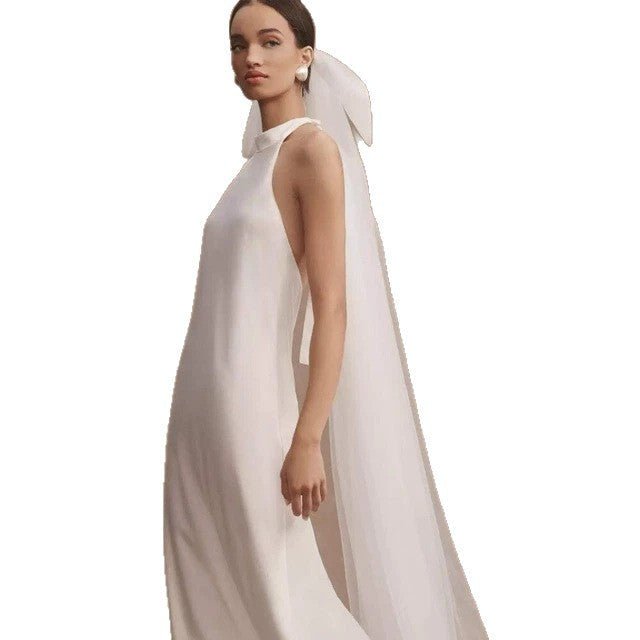 New Minimalist White Double-layer Tulle Bridal Veil With A Bow