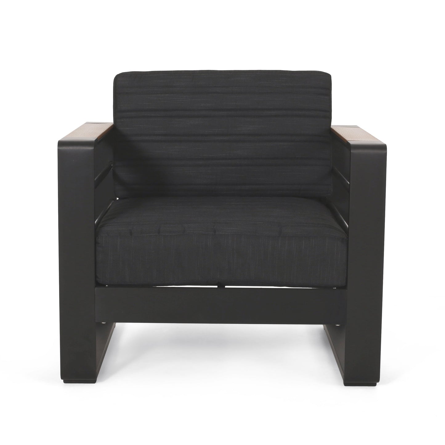 Outdoor Club Chair Aluminum Black Slat Design Water-Resistant 32x27.5x24.75 In